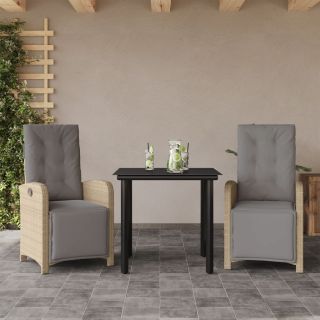 3-osaline bistrookomplekt patjadega, beež, polürotang