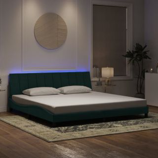 voodiraam LED-tuledega, tumeroheline, 200x200 cm, samet