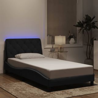 voodiraam LED-tuledega, must, 100x200 cm, samet