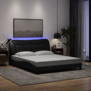 voodiraam LED-iga ilma madratsita, must, 160 x 200 cm, kangas