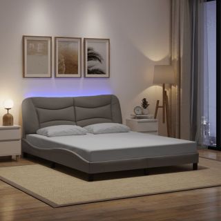 каркас кровати со светодиодной подсветкой, серо-коричневый, 160x200 см, ткань