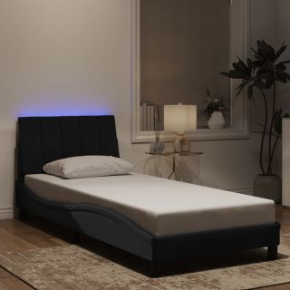 Каркас кровати со светодиодной подсветкой, черный, 90x200 см, бархат