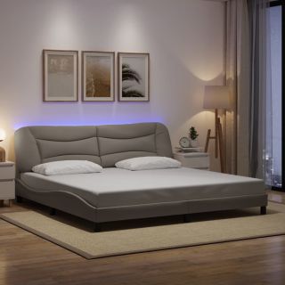 voodiraam LED-tuledega, hallikaspruun, 200x200 cm, kangas
