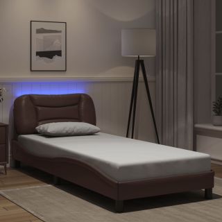 Каркас кровати со светодиодной подсветкой, коричневый, 90 x 200 см, искусственная кожа