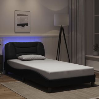 voodiraam LED-tuledega, must, 100 x 200 cm, kunstnahk