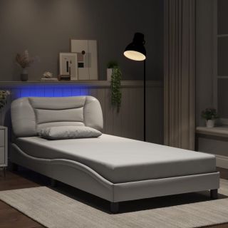 voodiraam LED-tuledega, valge, 100 x 200 cm, kunstnahk