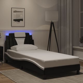 Каркас кровати со светодиодной подсветкой, черно-белый, 90 x 200 см, искусственная кожа