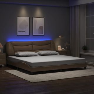 Каркас кровати со светодиодной подсветкой, капучино, 200x200 см, искусственная кожа