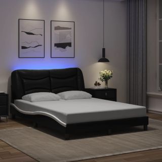 Каркас кровати со светодиодной подсветкой, черно-белый, 140 x 200 см, искусственная кожа
