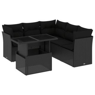 6-osaline aiadiivani komplekt patjadega, must, polürotang
