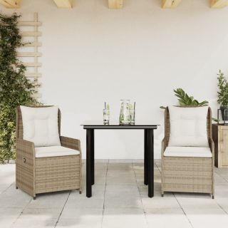 3-osaline aiamööbli komplekt patjadega, beež, polürotang