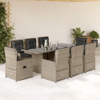 9-osaline aiamööbli komplekt patjadega, helehall, polürotang