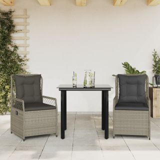 3-osaline aiamööbli komplekt patjadega, helehall, polürotang
