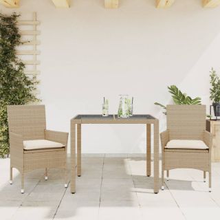 3-osaline aiamööbli komplekt patjadega, beež, polürotang/klaas