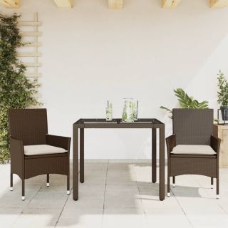 3-osaline aiamööbli komplekt patjadega, pruun, polürotang/klaas