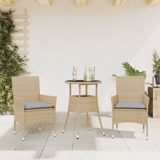 3-osaline aiamööbli komplekt patjadega, beež, polürotang/klaas