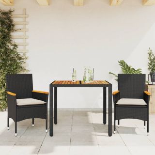 3-osaline aiamööbli komplekt patjadega must, PE-rotang/akaatsia