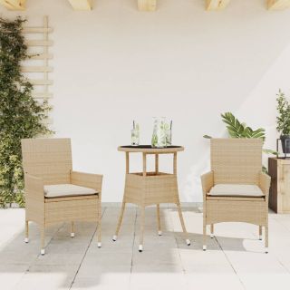 3-osaline aiamööbli komplekt patjadega, beež, polürotang/klaas