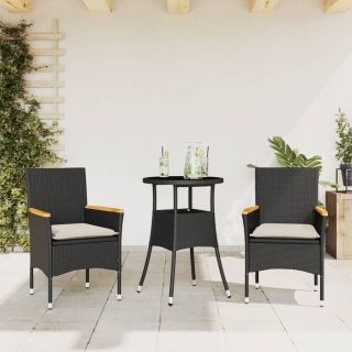 3-osaline aiamööbli komplekt patjadega, must, polürotang/klaas