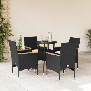 5-osaline aiamööbli komplekt patjadega, must, polürotang/klaas