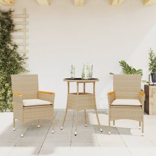 3-osaline aiamööbli komplekt patjadega, beež, polürotang/klaas
