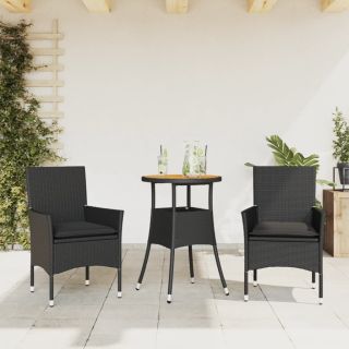 3-osaline aiamööbli komplekt patjadega must, PE-rotang/akaatsia