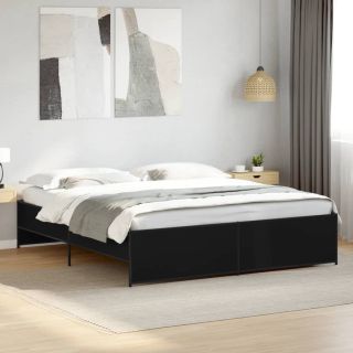 voodiraam, must, 180 x 200 cm, tehispuit ja metall