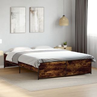voodiraam, suitsutatud tamm, 160 x 200 cm, tehispuit ja metall