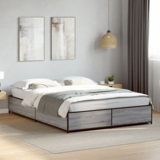 voodiraam, hall Sonoma tamm, 140 x 190 cm, tehispuit ja metall