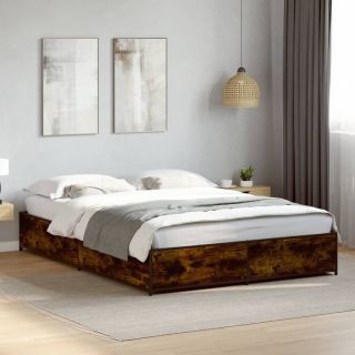 voodiraam, suitsutatud tamm, 135 x 190 cm, tehispuit ja metall