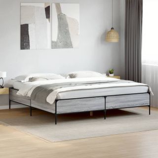 voodiraam, hall Sonoma tamm, 180 x 200 cm, tehispuit ja metall