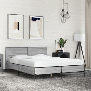 voodiraam, hall Sonoma tamm, 120 x 200 cm, tehispuit ja metall