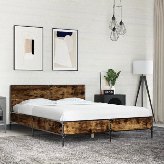 каркас кровати, копченый дуб, 120 x 200 см, искусственное дерево и металл