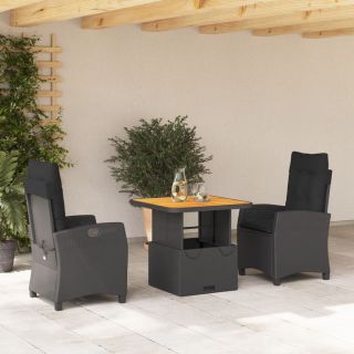 3-osaline aiamööbli komplekt patjadega, must, polürotang