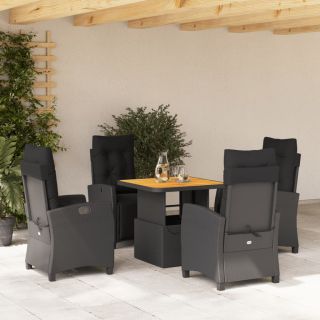 5-osaline aiamööbli komplekt patjadega, must, polürotang