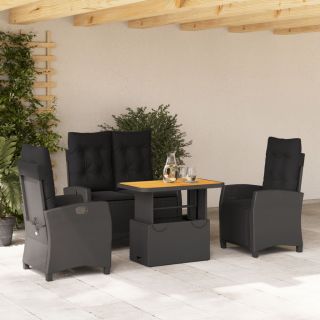 4-osaline aiamööbli komplekt patjadega, must, polürotang