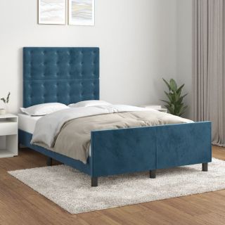 voodiraam ilma madratsiga Tumesinine 120x190 cm samet
