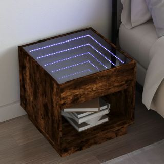 тумбочка прикроватная со светодиодной подсветкой, дымчатый дуб, 50x50x50 см