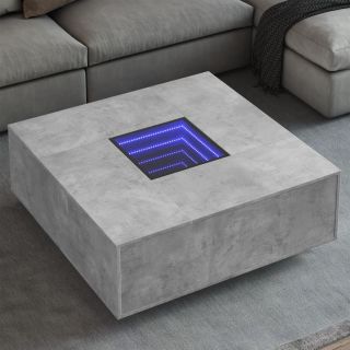 kohvilaud LED-tuledega, betoonhall, 100x100x40 cm