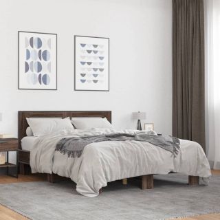 каркас кровати, коричневый дуб, 140 x 200 см, искусственное дерево и металл