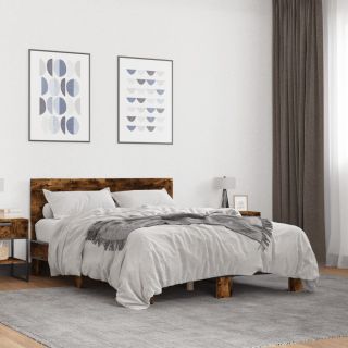 voodiraam, suitsutatud tamm, 140 x 190 cm, tehispuit ja metall