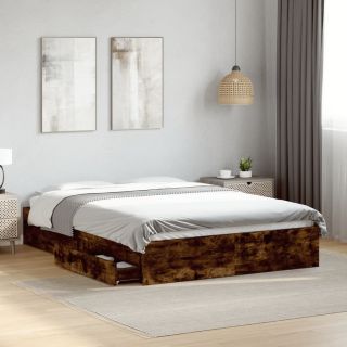 каркас кровати с ящиками, копченый дуб, 140 x 200 см, искусственное дерево
