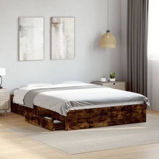 каркас кровати с ящиками, копченый дуб, 120 х 200 см, искусственное дерево