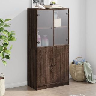 высокий шкаф с дверцами, коричневый дуб, 68x37x142 см, искусственное дерево