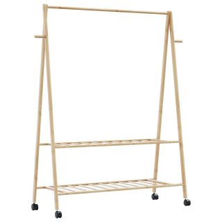 Вешалка для одежды с полками и колесами 132x45,5x155,5 см из бамбука