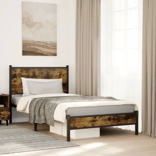 metallist voodiraam ilma madratsita suitsutatud tamm 100x190 cm