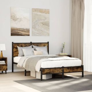 metallist voodiraam ilma madratsita suitsutatud tamm 120x190 cm