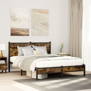 metallist voodiraam ilma madratsita suitsutatud tamm 150x200 cm