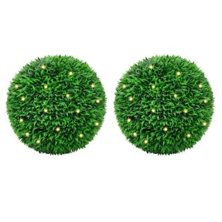 kunstpukspuidust pallid LED tuledega 2 tk Roheline 55 cm