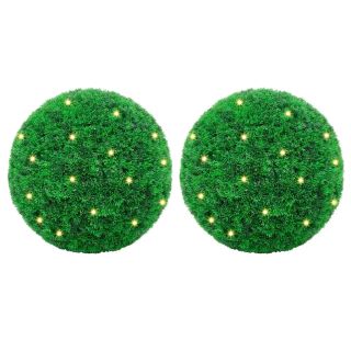 kunstpukspuidust pallid LED tuledega 2 tk Roheline 27 cm
